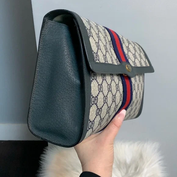 Authentic and vintage navy blue Gucci Ophidia Sherry Line XL clutch - Picture 6 of 17